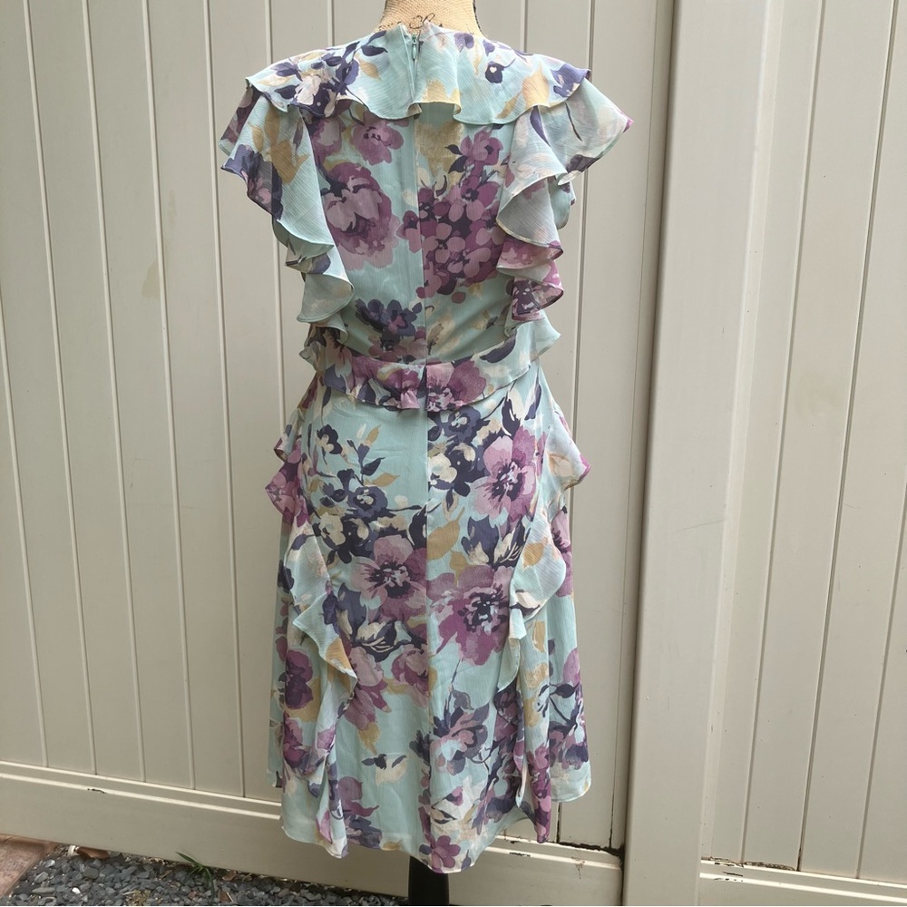 Lauren Ralph Lauren Georgette dress midi green/lavender 4 wedding guest - Picture 6 of 9